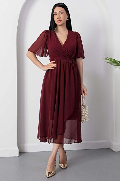 PULLIMM decolteu petrecut în V Rochie cu mânecă scurtă cu volane 2026-4520