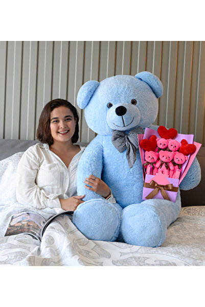 Özgüner Oyuncak 160 Büyük Boy Papyonlu Peluş Ayıcık ve Kalpli Ayıcık Buketi -...