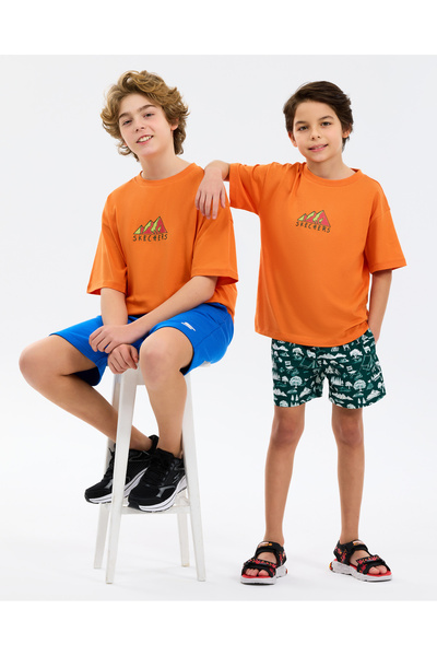SKECHERS B Graphic Tee Oversize T-Shirt Büyük Erkek Çocuk Turuncu SK2610014-4223