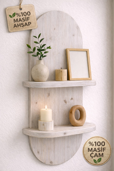 Woodymoda Ahşap Dekoratif Duvar Rafı (70 x 20 cm)