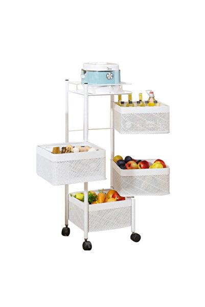 SMANIA Cărucior rotativ SpinRack™ cu rafturi - 4 niveluri (alb)