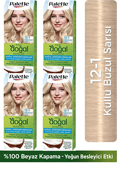 Palette Kalıcı Doğal Renkler 12-1 Küllü Buzul Sarısı Saç Boyası 4'lü Paket