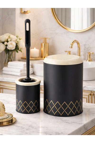 decorev Geometrik Zikzak Desenli 2'li Banyo Seti