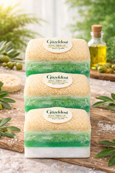Güzeldost Olive Oil Pumpkin Fiber Natural Soap 3 Pieces – Fiber Exfoliating Soap
