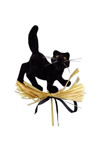 Goliat Czarny Flauszowy Kotek na Pik z Wstążką i Siankiem