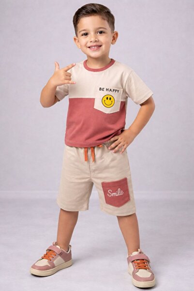 Sincap Baby Boy's Shorts Two-Piece Set C Pocketed with Emoji Detail