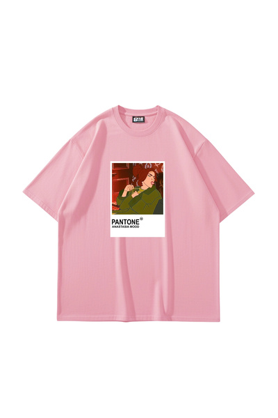 Sekizbiraltı Anastasıa Mood Baskılı Oversize Unisex Pembe Tshirt
