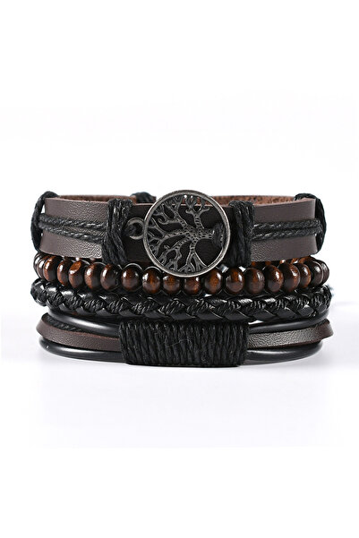 EFAYN.RO Set of 4 bracelets with round pendant tree of life, tree of life mod...