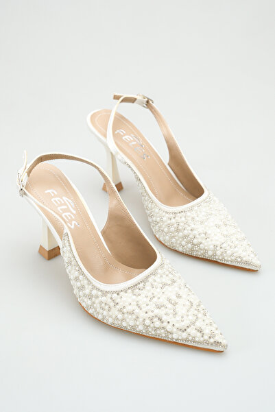 MARSEDO Women's Pearl Stone Embellished Pointed Toe İn Stiletto Heel Ankle St...