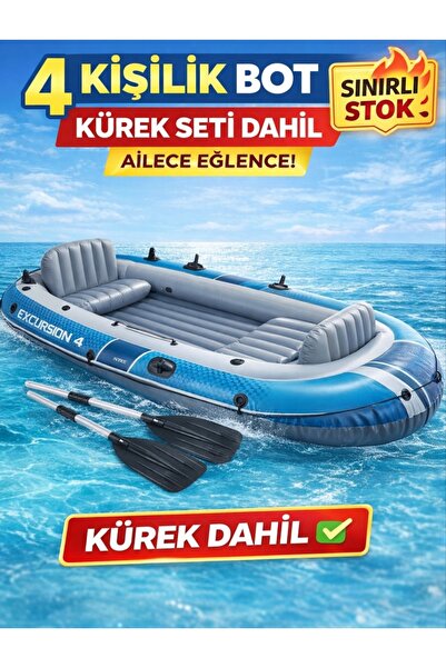 lorashop Intex Excursion 4 Kişilik Şişme Bot Seti – Kürekli, Dayanıklı PVC, B...