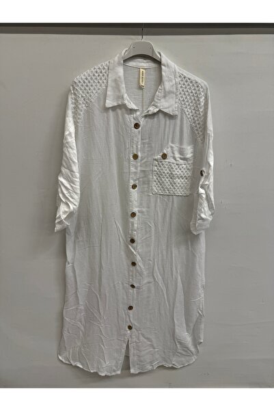 della moor White Italian Shoulder Length Ö Knitted Detail Long g Shirt Dress ...