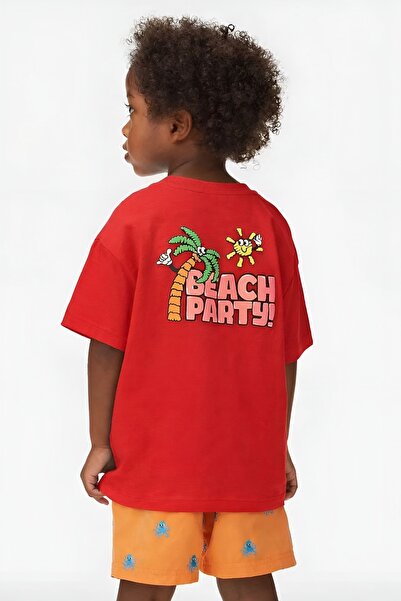 BENROMA تي شيرت للأطفال مطبوع عليه حفلة على الشاطئ مقاس كبير للجنسين 1GH2