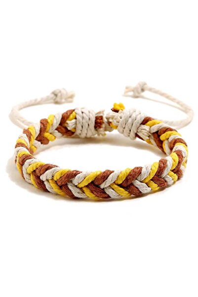 EFAYN.RO Handmade braided rope bracelet, brown with yellow, adjustable, unise...