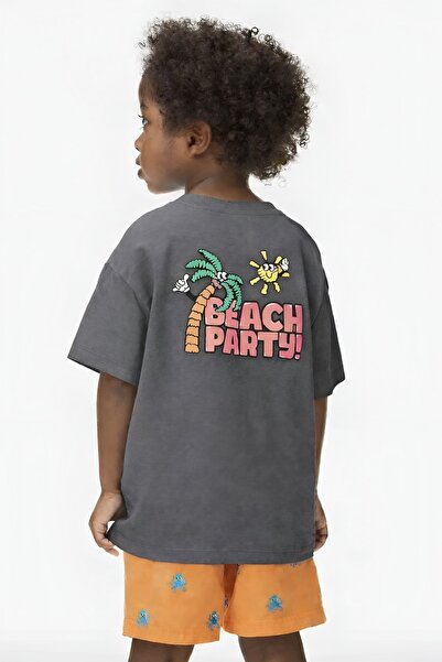 E-ROMA تي شيرت للأطفال مطبوع عليه حفلة على الشاطئ مقاس كبير للجنسين 1GH2