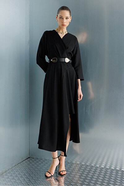 Moda İlgi Women's Waist Belt Piece Double-Breasted Collar Skirt Asymmetrical ...