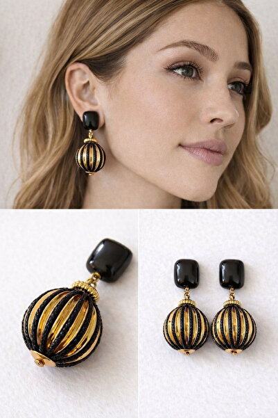 DEMOKAN Women's Earrings Preminium Series Gold Detail Vintage Model Earrings