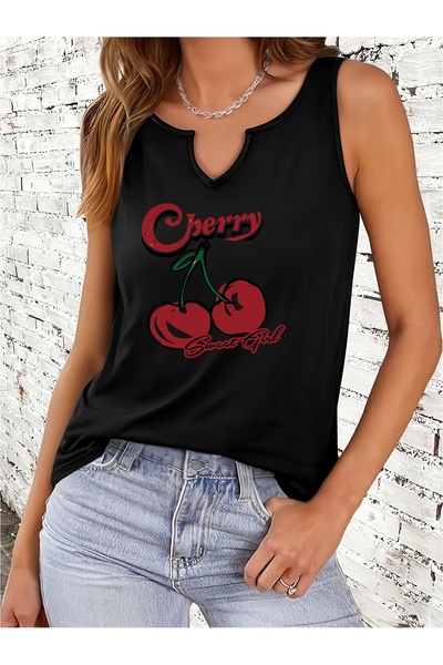 Deocept Cireșe pentru femei cu imprimeu Decolteu în V, fără mâneci, croială o...