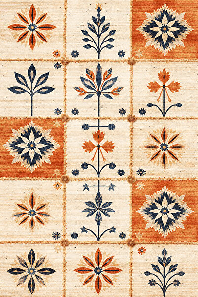 Alpina Home Lavin Orange Cream Flower Figured Kilim Rug Woven Sole, Overlock ...