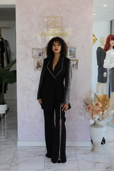 Angy Fashion Rochie elegantă „Black Glam” cu perle, mărime: 40