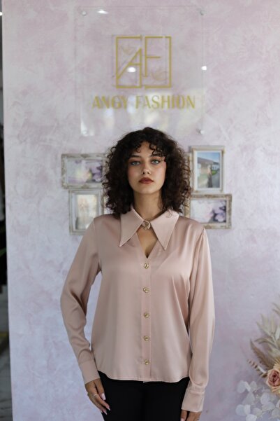 Angy Fashion "Nude Grace" Satin Blouse with Statement Collar Size: 38