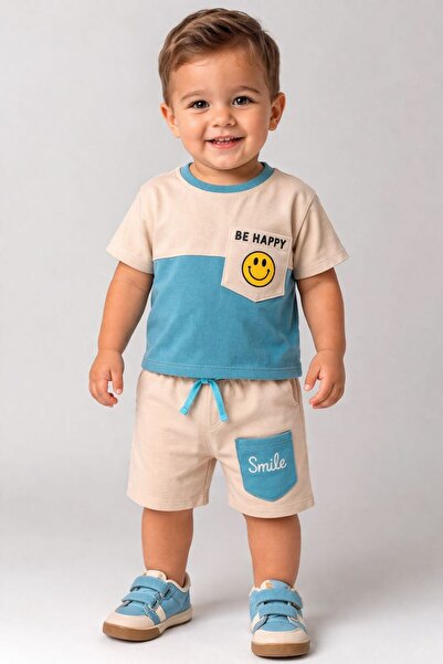 Sincap Baby Boy's Shorts Two-Piece Set C Pocketed with Emoji Detail