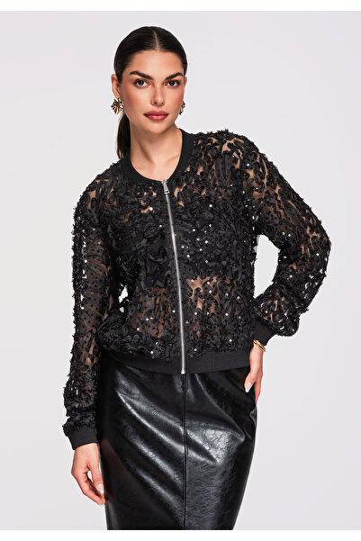 OMBRE Women's Elegant Bomber Jacket OW-JANP-0134 Black