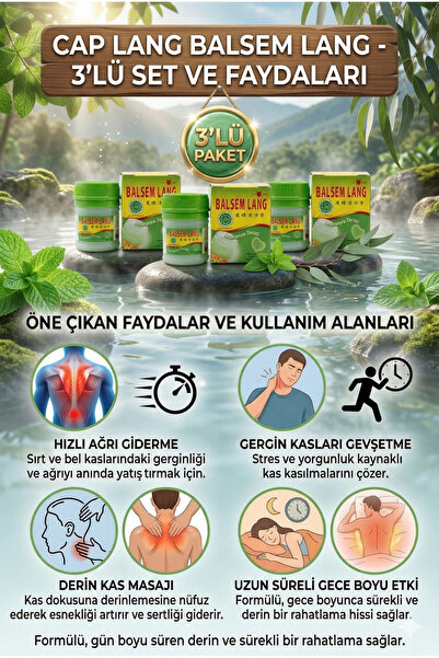 CAP LANG BALSEM LANG 3li Aromatik Ferahlatıcı Günlük Kullanım Aġrı Giderici M...