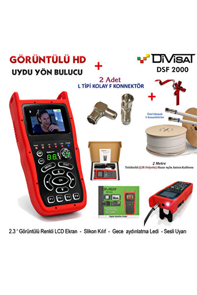 DİVİSAT Görüntülü Hd Uydu Yön Bulucu + 2 Metre Özel Test Kablosu + 2 Adet L T...