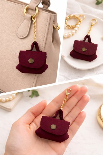 U&Gi Moda Bordo Mini Bag Charm Keychain – Suede Stylish Design