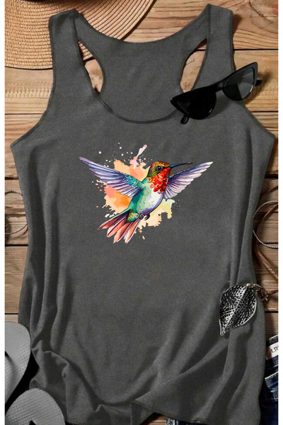 SUNFREE Colorful Bird B Printed Women's Sleeveless Swimmer Athlete Tshirt