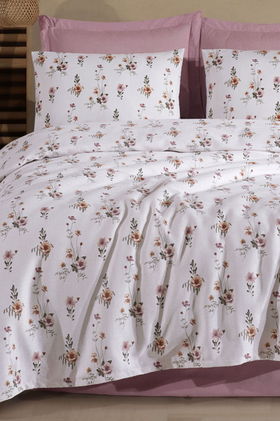 Enlora Home Desenli Pike Örtü Çift Kişilik Buket Beyaz (Pike)