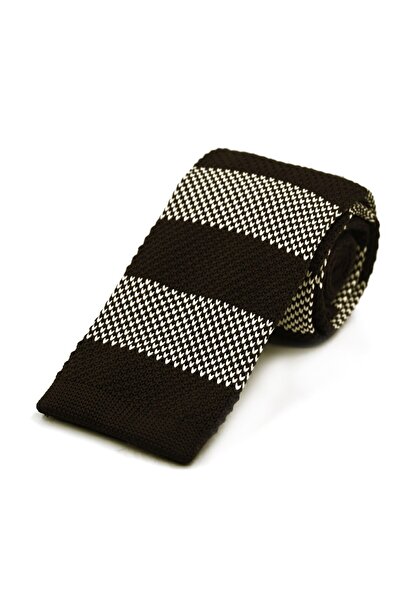 Sade Kravat Coffee Cream Horizontal Striped Knitted Tie 33372 Coffee