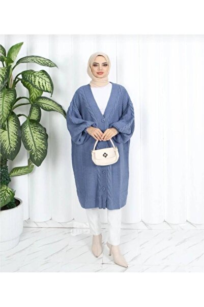 Modaroma Плетений кардиган з рукавами-балонками кольору індиго синього