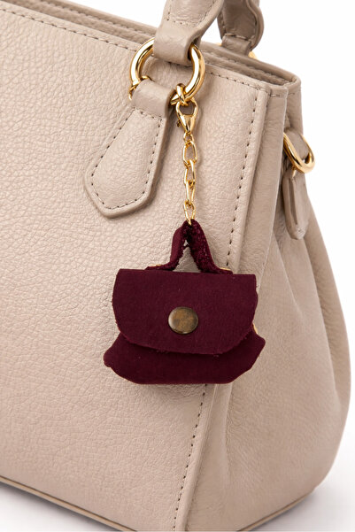 U&Gi Moda بوردو حقيبة صغيرة تشارم سلسلة مفاتيح – جلد سويدي تصميم أنيق