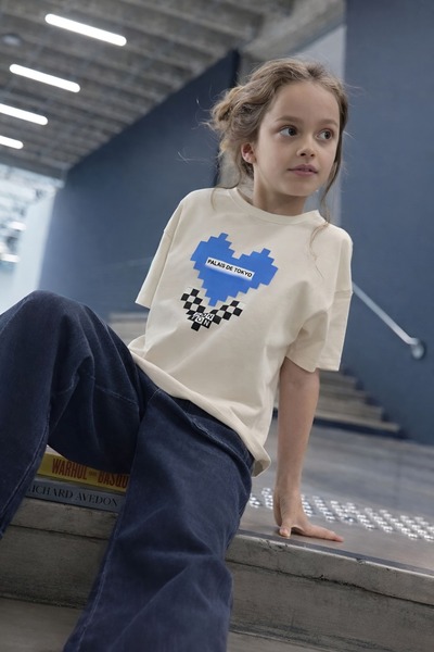 E-ROMA Palais De Tokyo Printed Oversized Unisex Children's T-Shirt 1Gh3