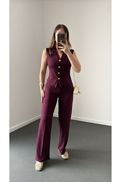 Narferita Set pantaloni și sacou Nireya modal cu nasturi aurii vestă