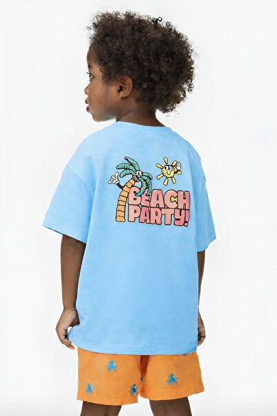 E-ROMA تي شيرت للأطفال مطبوع عليه حفلة على الشاطئ مقاس كبير للجنسين 1GH2