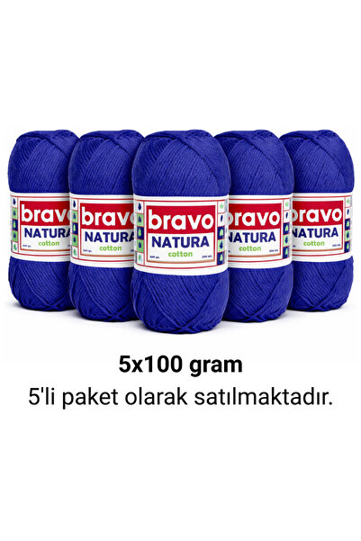 Bravo Natura Cotton Cobalt Blue 601 Cotton Yarn 100Gr 200Mt Knitting Yarn Ami...