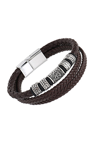 EFAYN.RO Bracelet with Celtic runes and multiple accessories, braided rope pa...