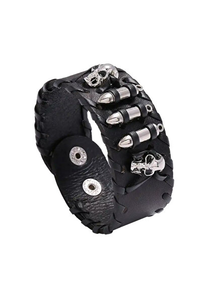 EFAYN.RO Punk rock bracelet, bullet and skeleton head pattern, adjustable, bu...