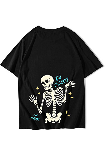 BRZ COLLECTION Unisex supradimensionat Skeleton tricou Negru