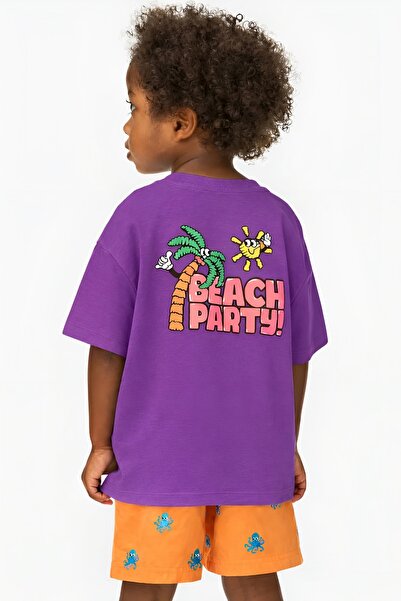 E-ROMA Beach Party Printed Oversized Unisex Children's T-Shirt 1Gh2