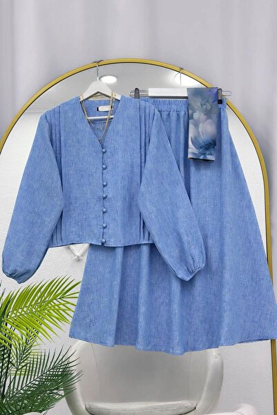 VOLT CLOTHİNG Drapeli̇ K Linen Skirt Suit