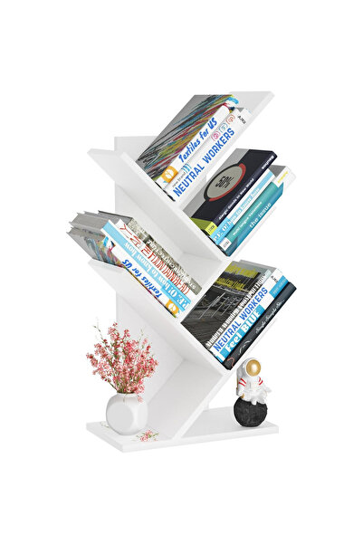FLYPRO 4 Tier Tree Bookshelf, Small Bookcase, Modern Wood Book Storage Rack, ...