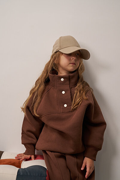 Oh La La Koala For Little Ones Kahve Dik Yaka Çıt Çıtlı Çocuk Sweatshirt