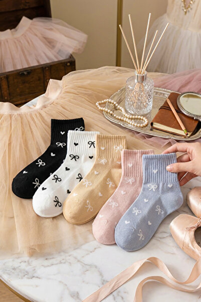 ÇORAP GROSS Kadın Soft 5'Li Set Kolej Penye Çorap Fiyonk Desenli