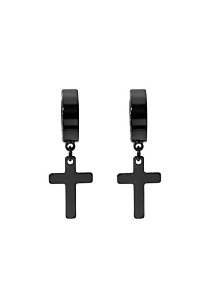 EFAYN.RO Men's earrings, with clips, cross pattern, black, EFAYN