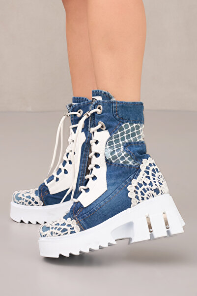 StarBlueMooN Lace Detailled Denim Boots Shoes Summer Women's