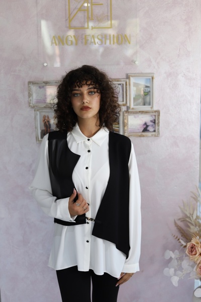 Angy Fashion "Dual Layer Chic" Shirt with Integrated Asymmetrical V...