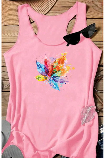 SUNFREE COLORFUL LEAF B cu imprimeu Tricou pentru femei, fără mâneci, pentru ...